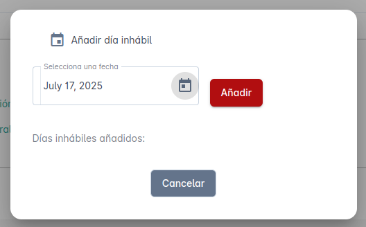 Dia inhabil seleccionado