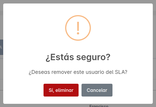 Alerta al eliminar usuario de SLA
